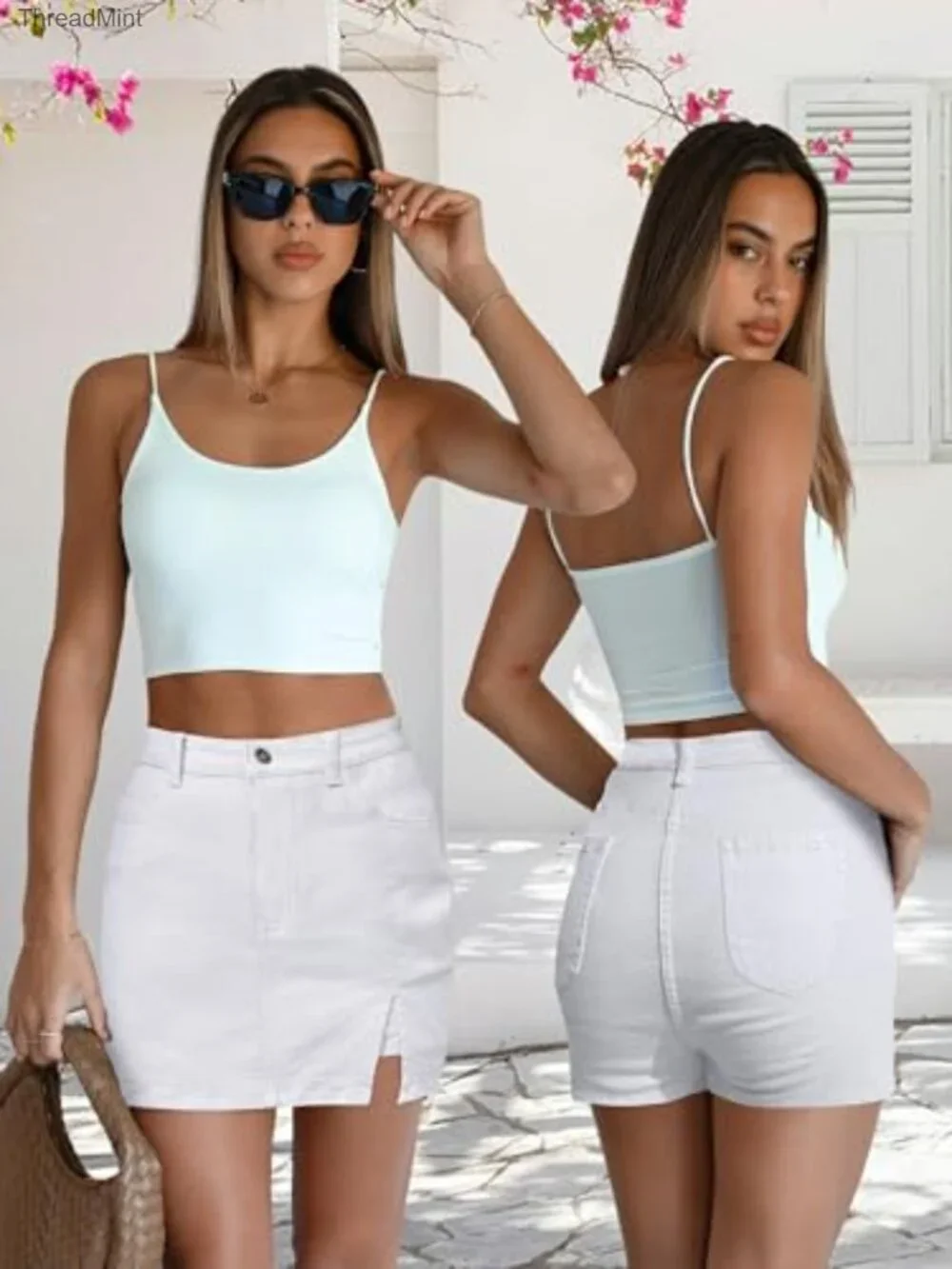 High Waist Denim Skort Casual Jean Shorts 5 Pockets